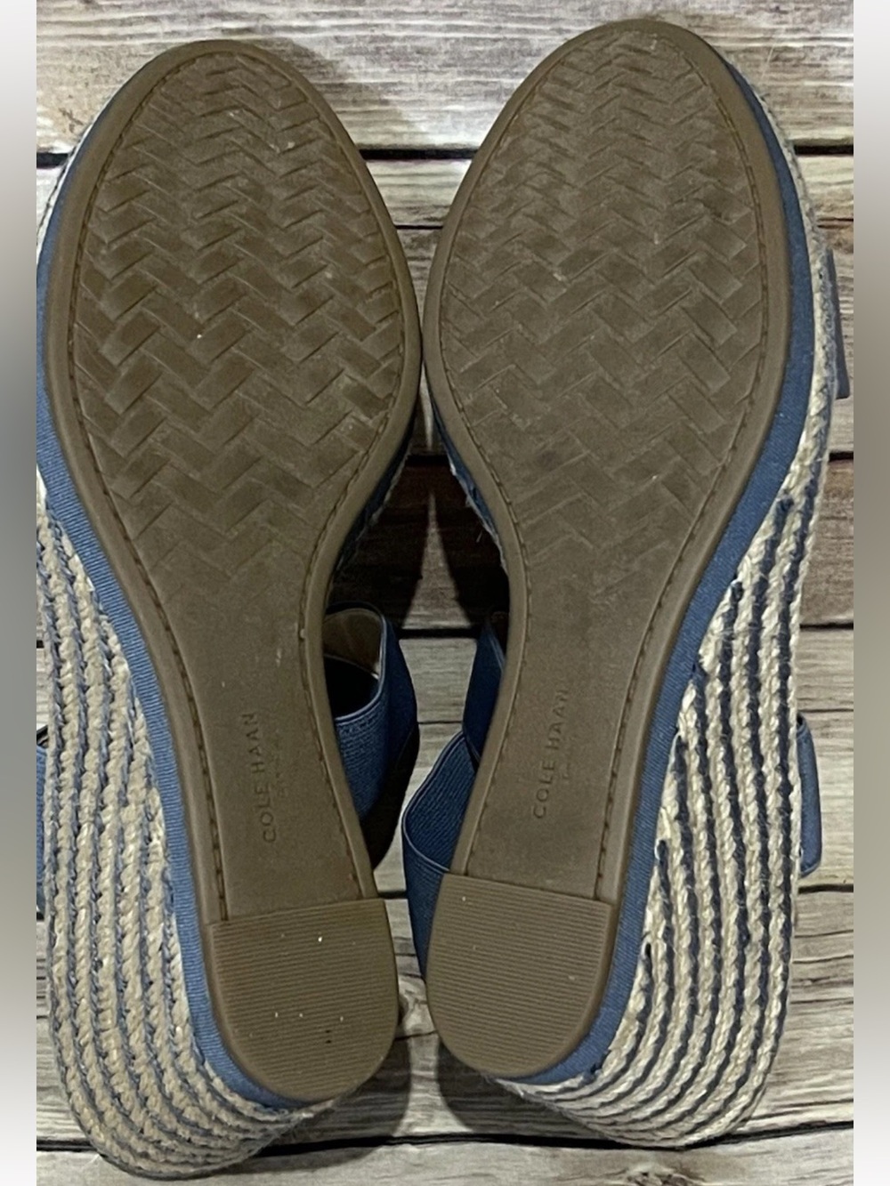 Cole Haan Sz 8.5 Cloudfeel Indigo Blue Wedge Espadrille Sandals - Picture 8 of 9
